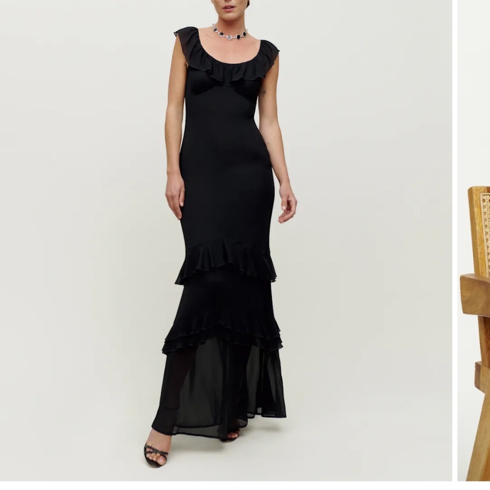 NWT Reformation size 2 black Tripoli ruffle maxi dress